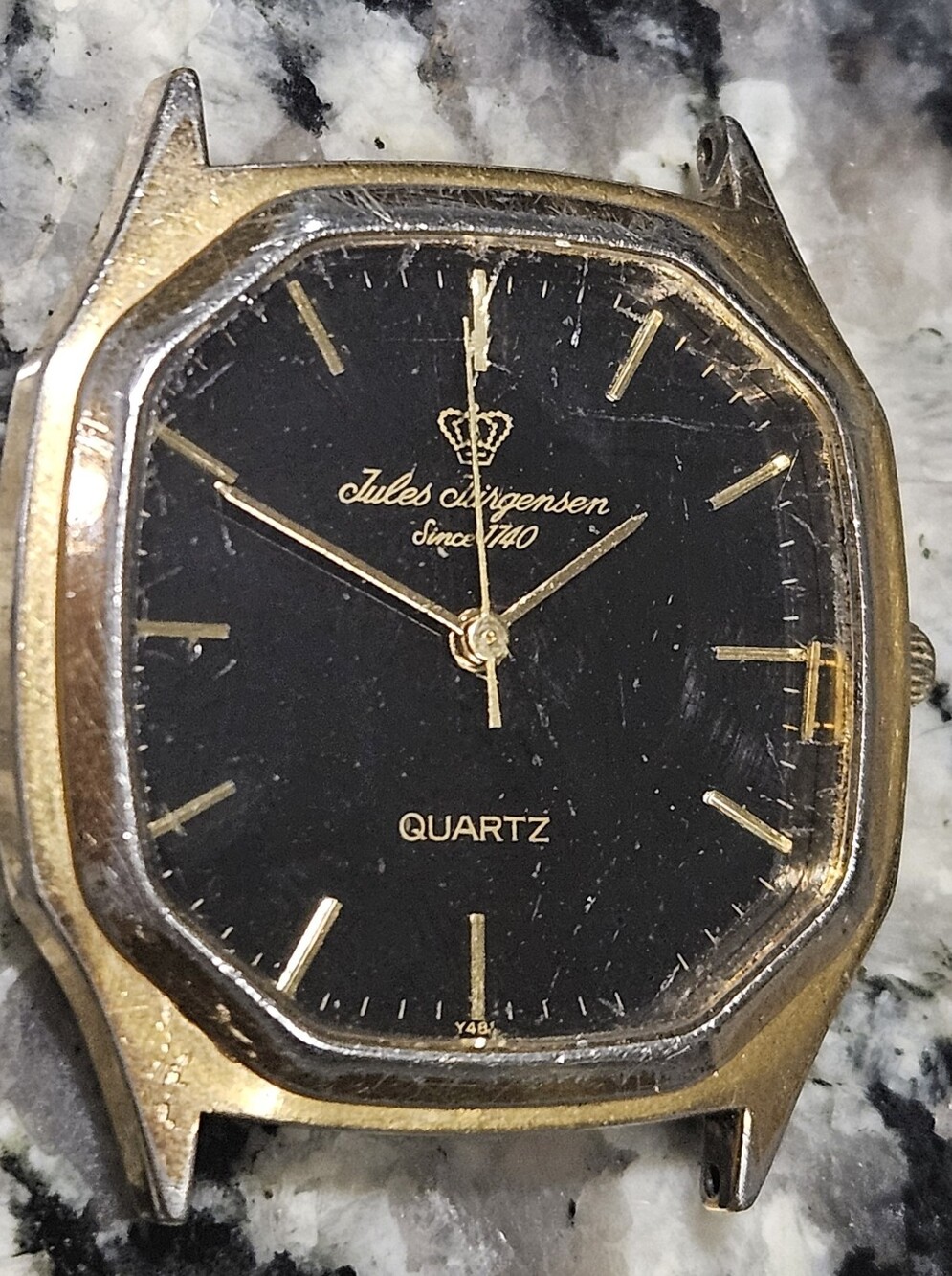 Vintage Jules Jurgensen Quartz Watch Face Black Dial Wristwatch #4978